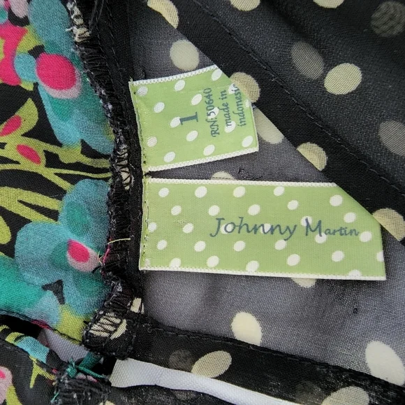 Johnny Martin Sheer Floral  Polka Dot  Print Long Sleeve Dress Size 1 - Picture 4 of 6